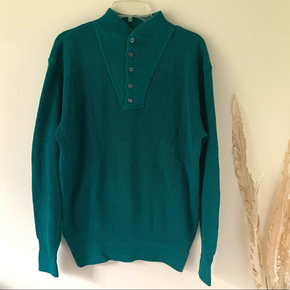 Vintage LL Bean Teal Green Henley Sweater